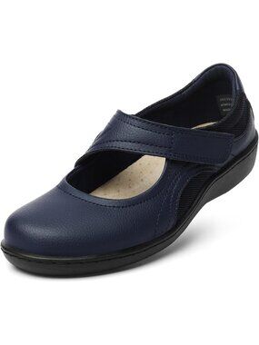 Women's Navy Mary Jane Walking Strap Orthopedic Comfortable Cushioned Flats